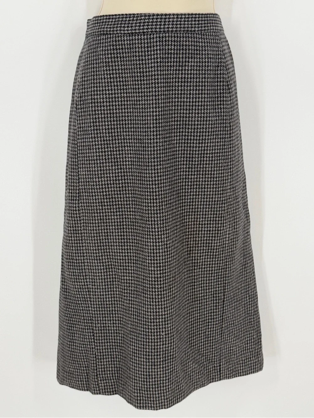 Vintage 80s Hunters Run Houndstooth Wool Pleated Midi Skirt 12 Academia Ivy Prep